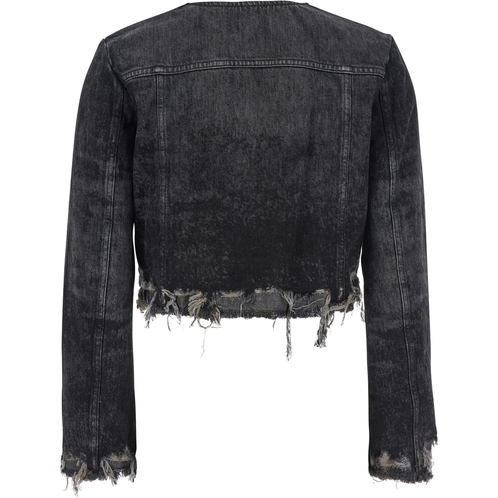 جاكيت رمادي بياقة دائرية وحواف منسلة من مزيج القطن للنساء