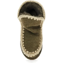 Eskimo Green Ankle Boots with Crochet Details and Logo Patch on the Rear in Suede Woman