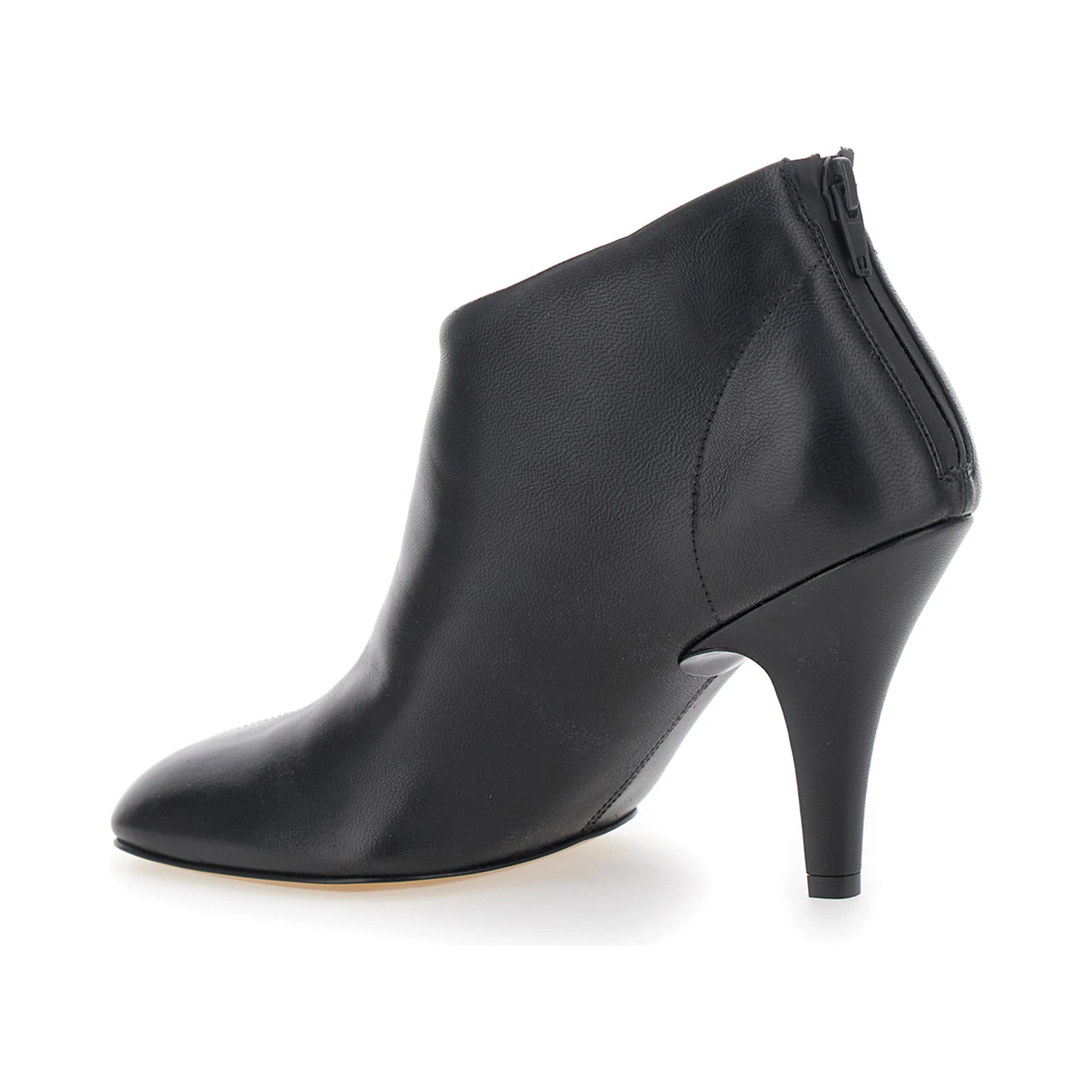 Black Ankle Boots with Square Toe and Thin Heel in Leather Woman