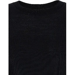 Black Crewneck Long Sleeve Sweater in Fabric Woman