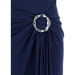 Emma Blue Strapless Long Dress with Ring Embellishment in Tech Fabric Stretch Woman