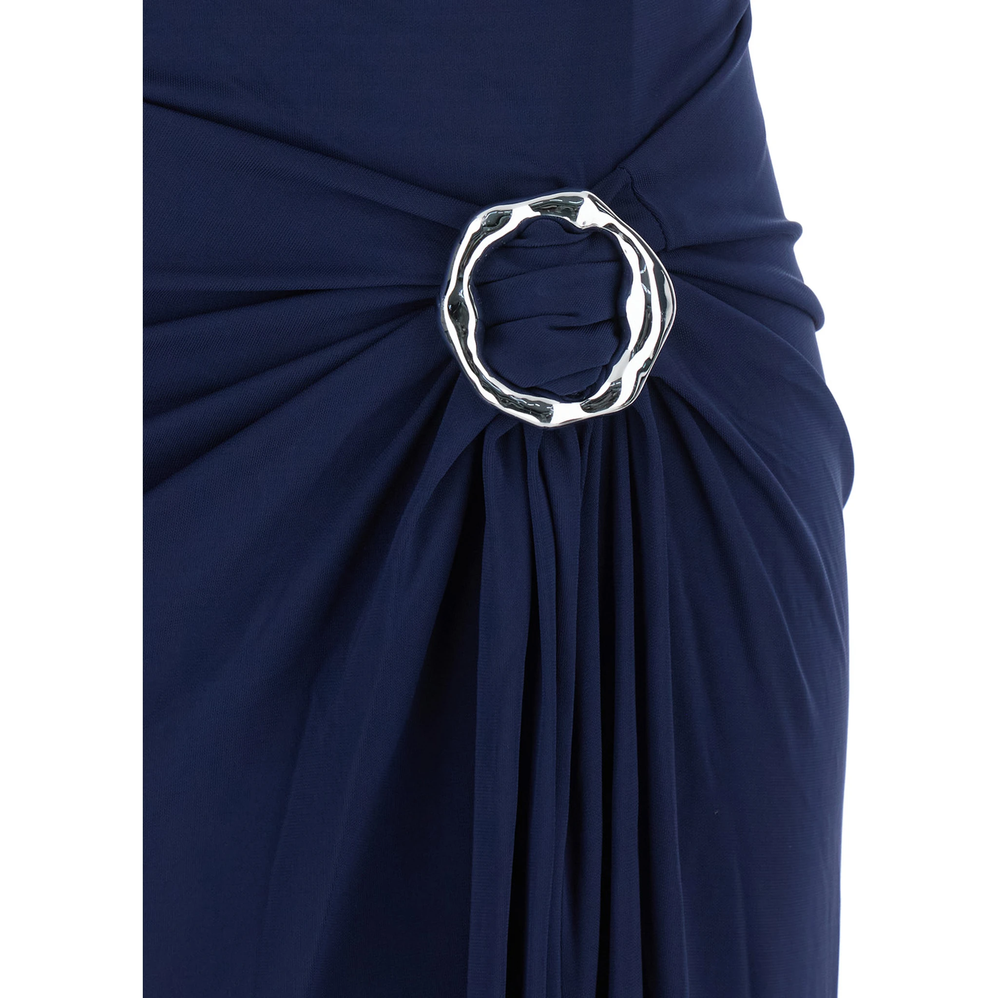 Emma Blue Strapless Long Dress with Ring Embellishment in Tech Fabric Stretch Woman