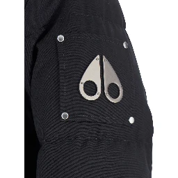 Forrestville Black Down Jacket with Fixed Hood and Logo Patch on the Sleeve in Cotton Blend Man