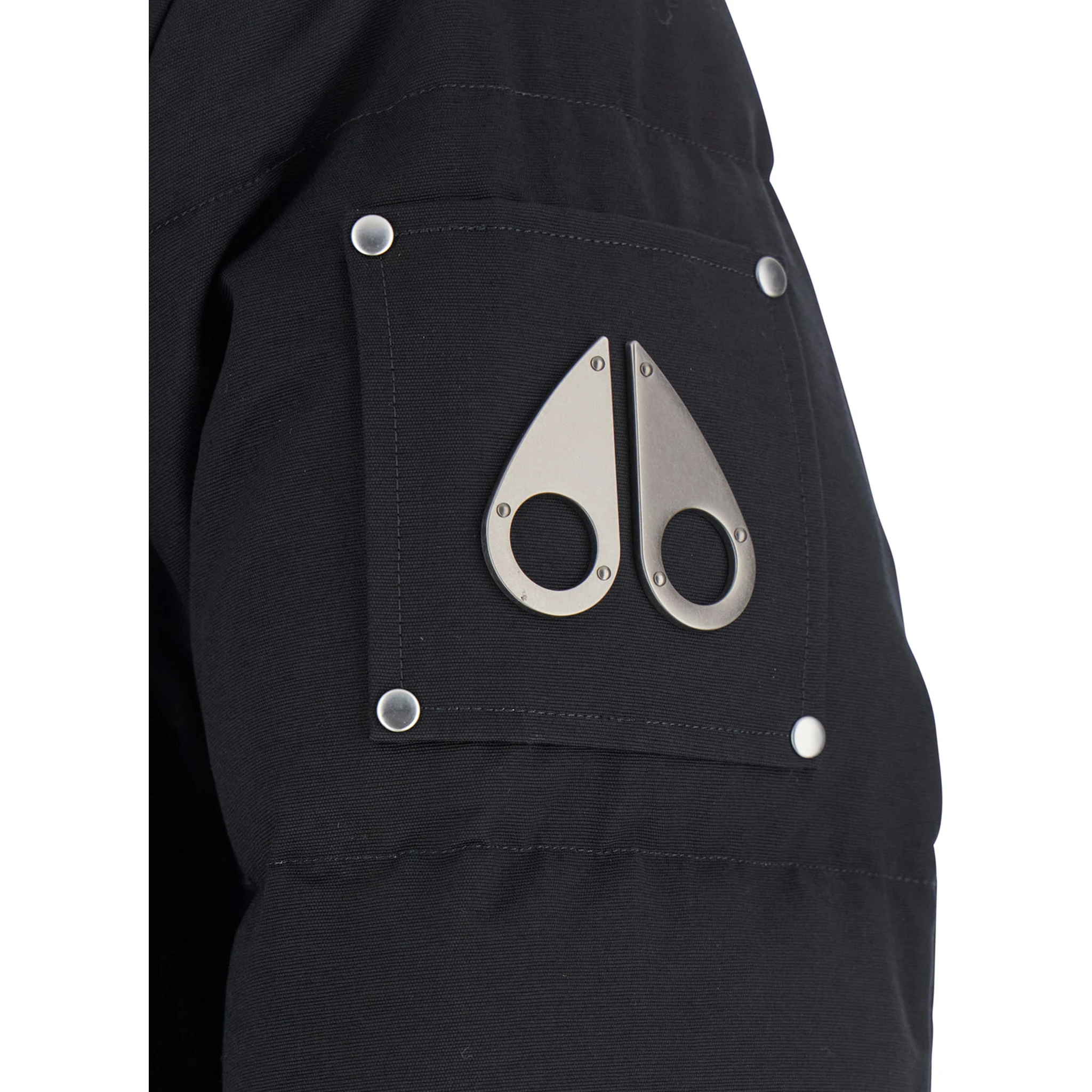 Forrestville Black Down Jacket with Fixed Hood and Logo Patch on the Sleeve in Cotton Blend Man