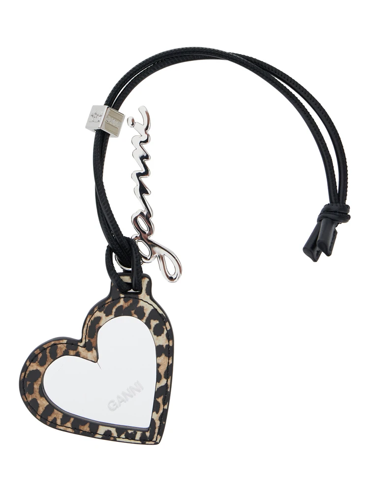 مرآة بو هارت بنية اللون مع قلادة تحمل شعارًا ونقشة جلد النمر من المعدن للنساء