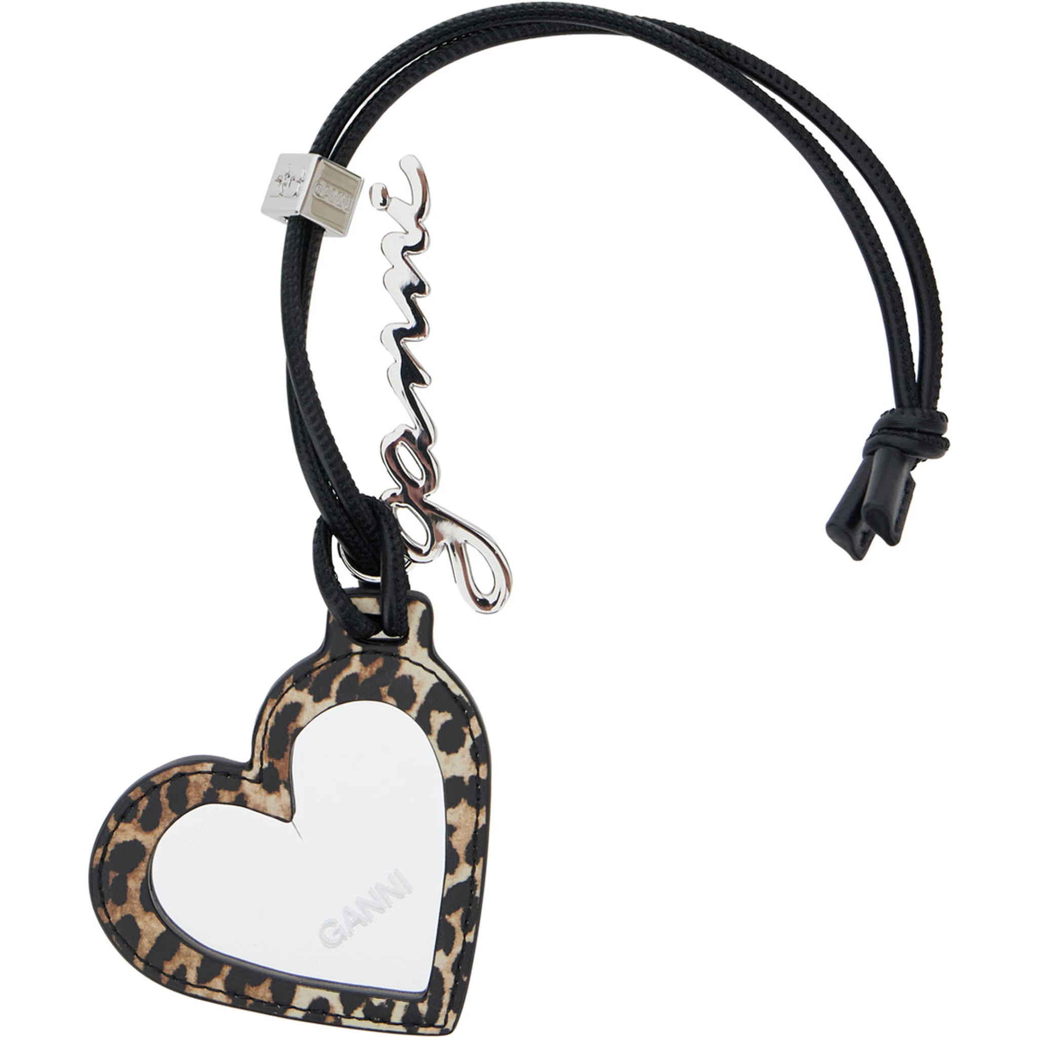 Bou Heart Brown Mirror with Logo Lettering Pendant and Leopard Motif in Metal Woman
