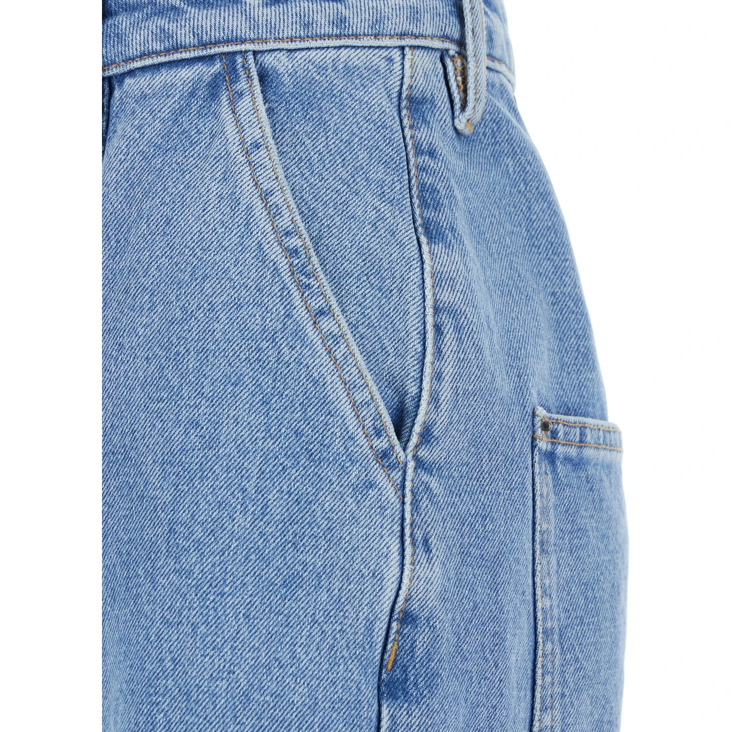 Light Blue Jeans with Central Stitching and Logo Patch on the Back in Denim Woman