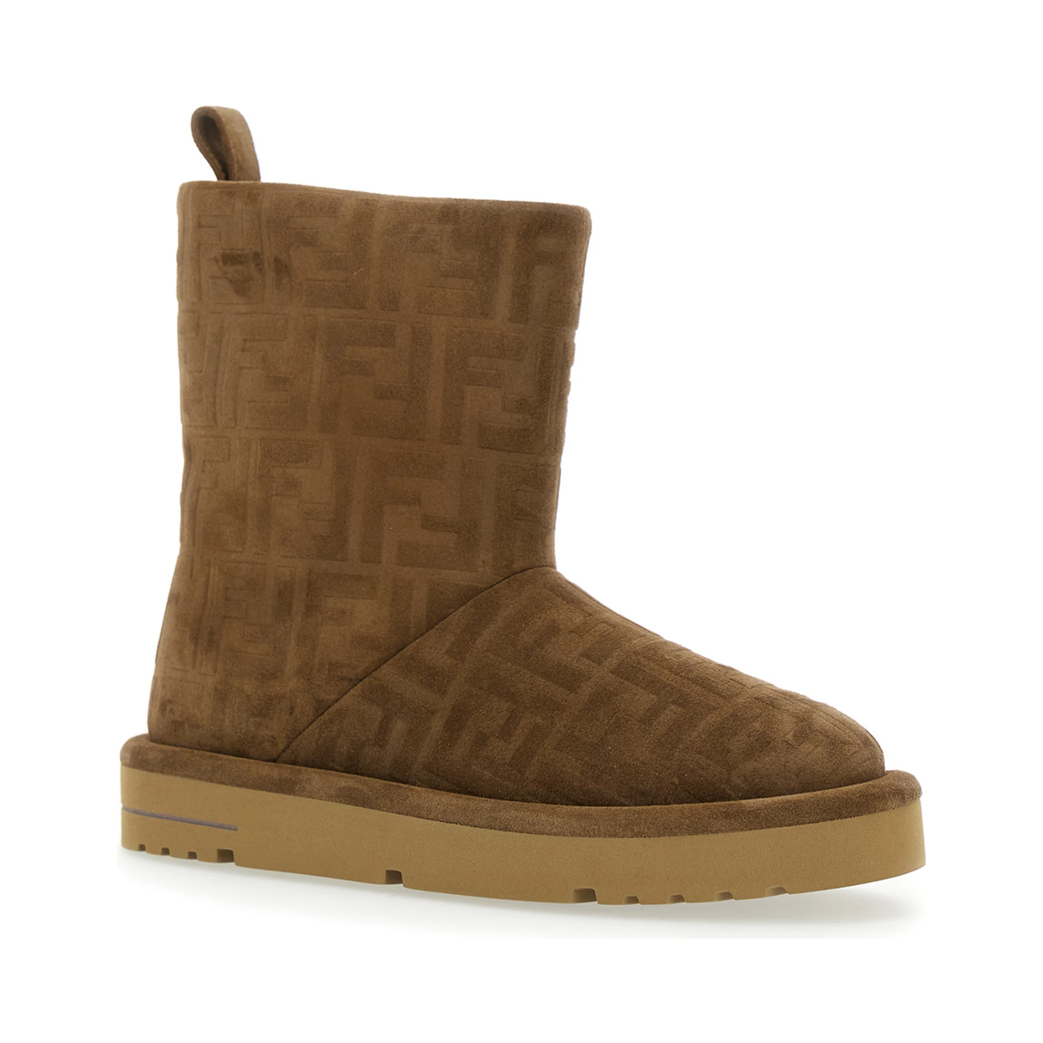 Brown Ankle Boots with All-Over FF Motif in Suede Woman