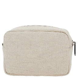 Beige Beauty Case with Logo Lettering and Bear on the Front in Cotton Blend Girl