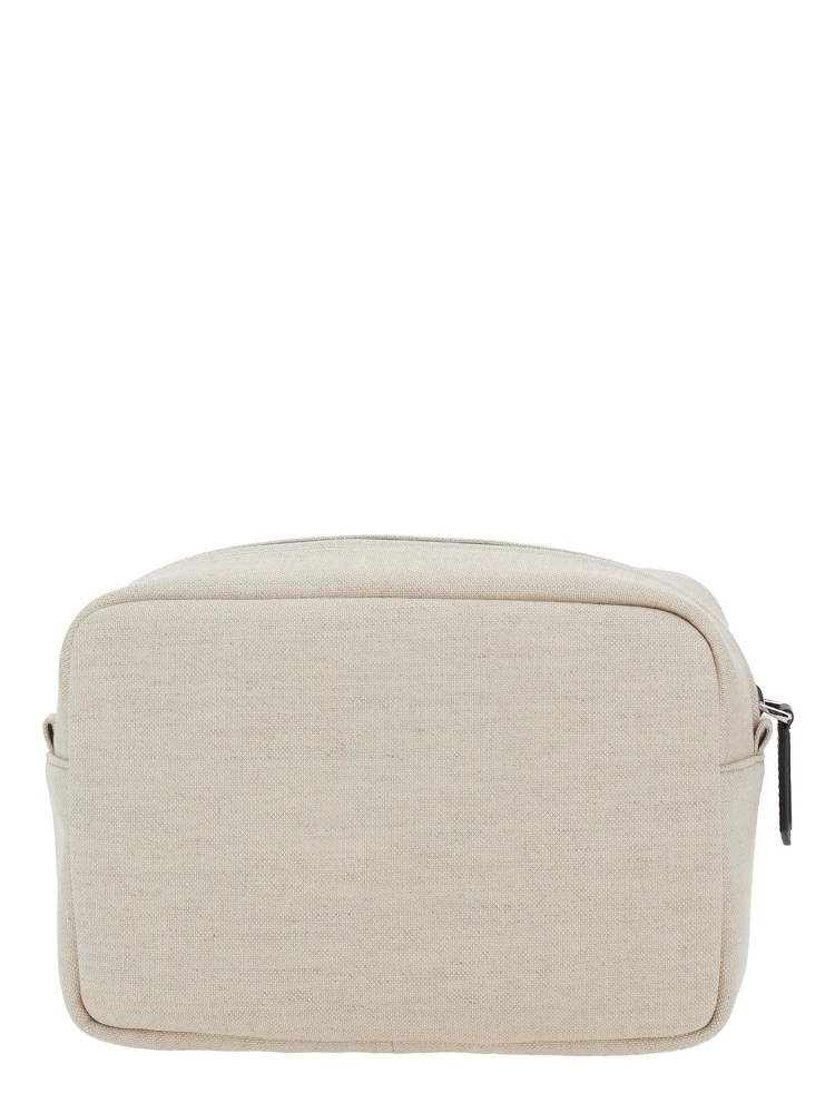 Beige Beauty Case with Logo Lettering and Bear on the Front in Cotton Blend Girl alternative