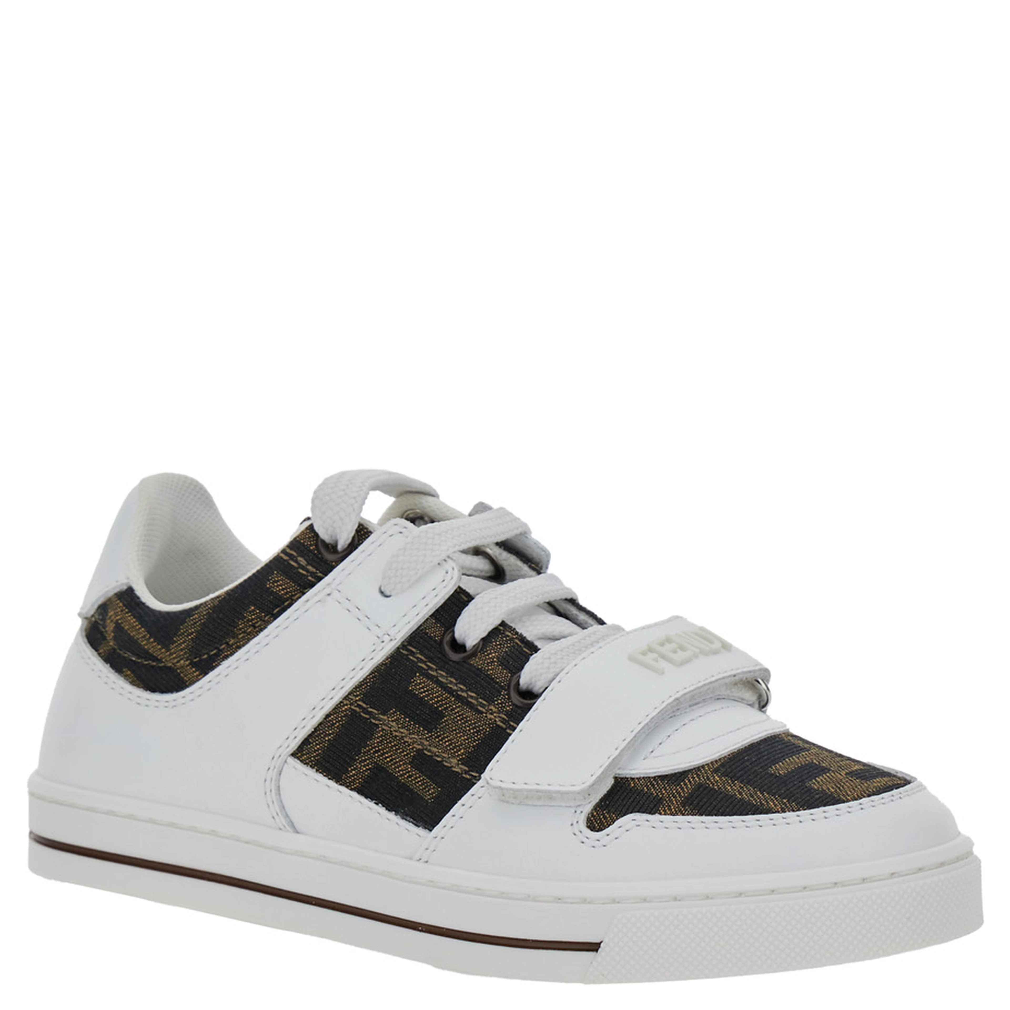 White Sneakers with All-Over FF Motif in Leather Boy