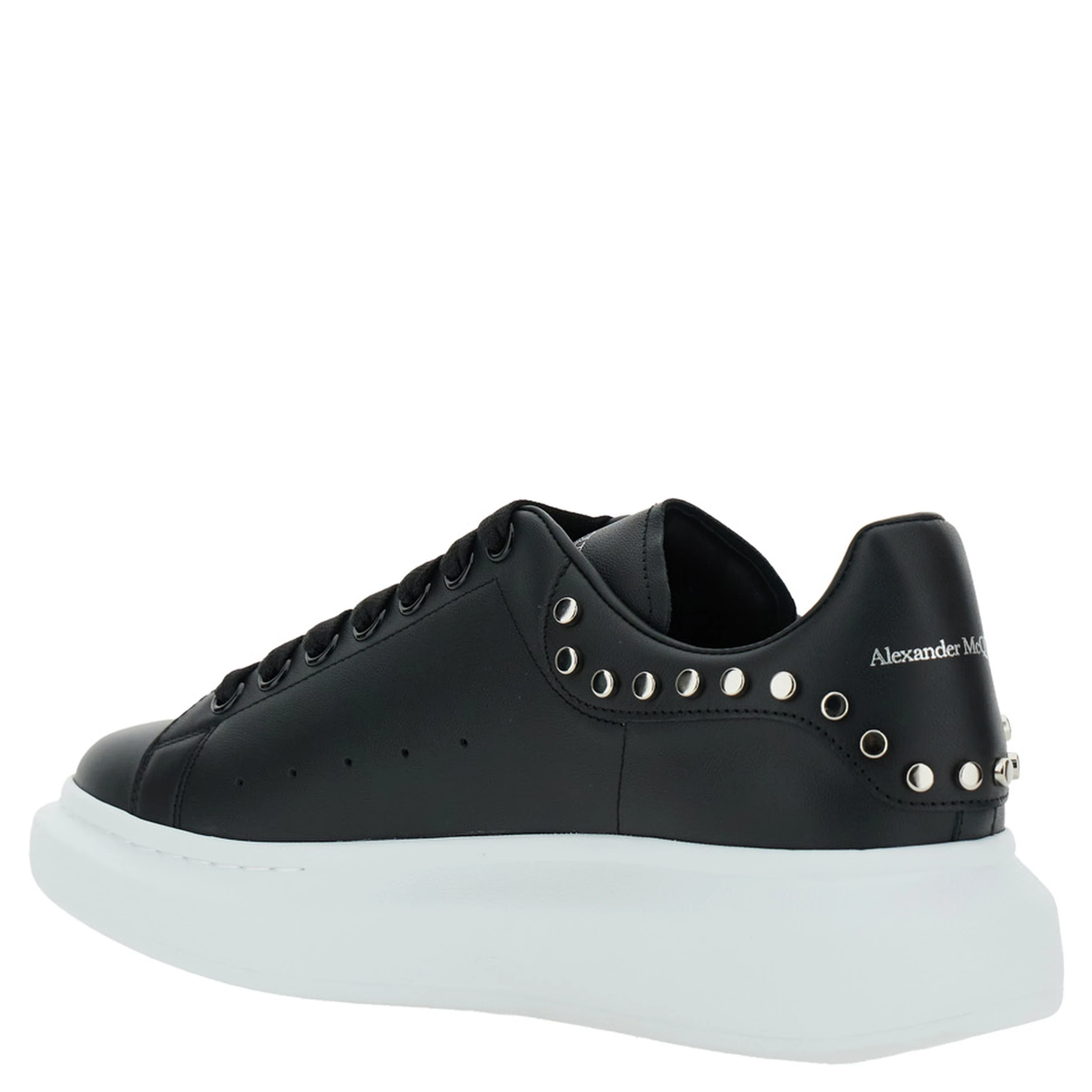 Black Low Top Sneakers with Stud Embellishments in Leather Man