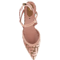 Colibrì Lite Pink Décolleté with FF Motif and Padded Back Strap in Velvet and Leather Woman