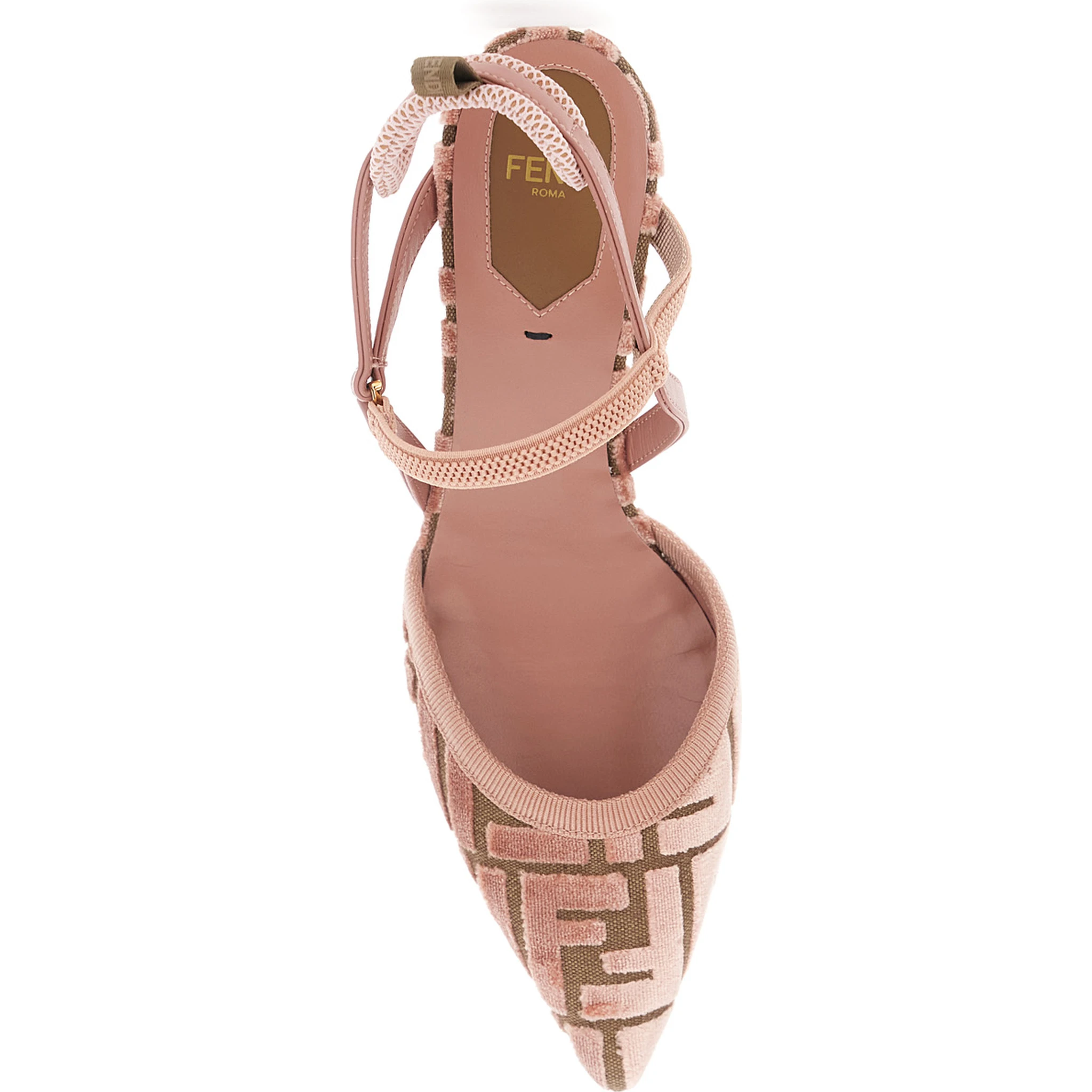 Colibrì Lite Pink Décolleté with FF Motif and Padded Back Strap in Velvet and Leather Woman