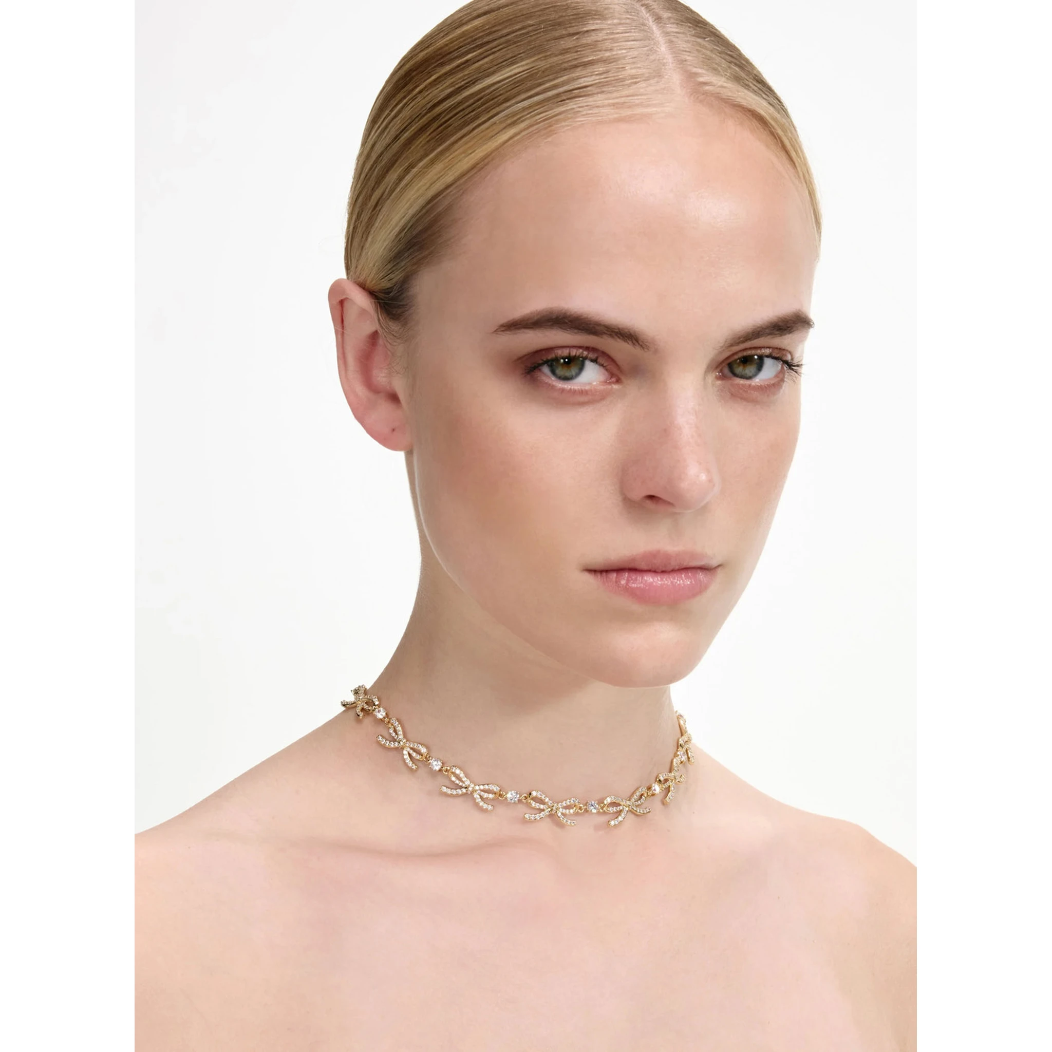 Metallic Necklace with Bow and Crystal Embellishments in Copper and Crystals Woman