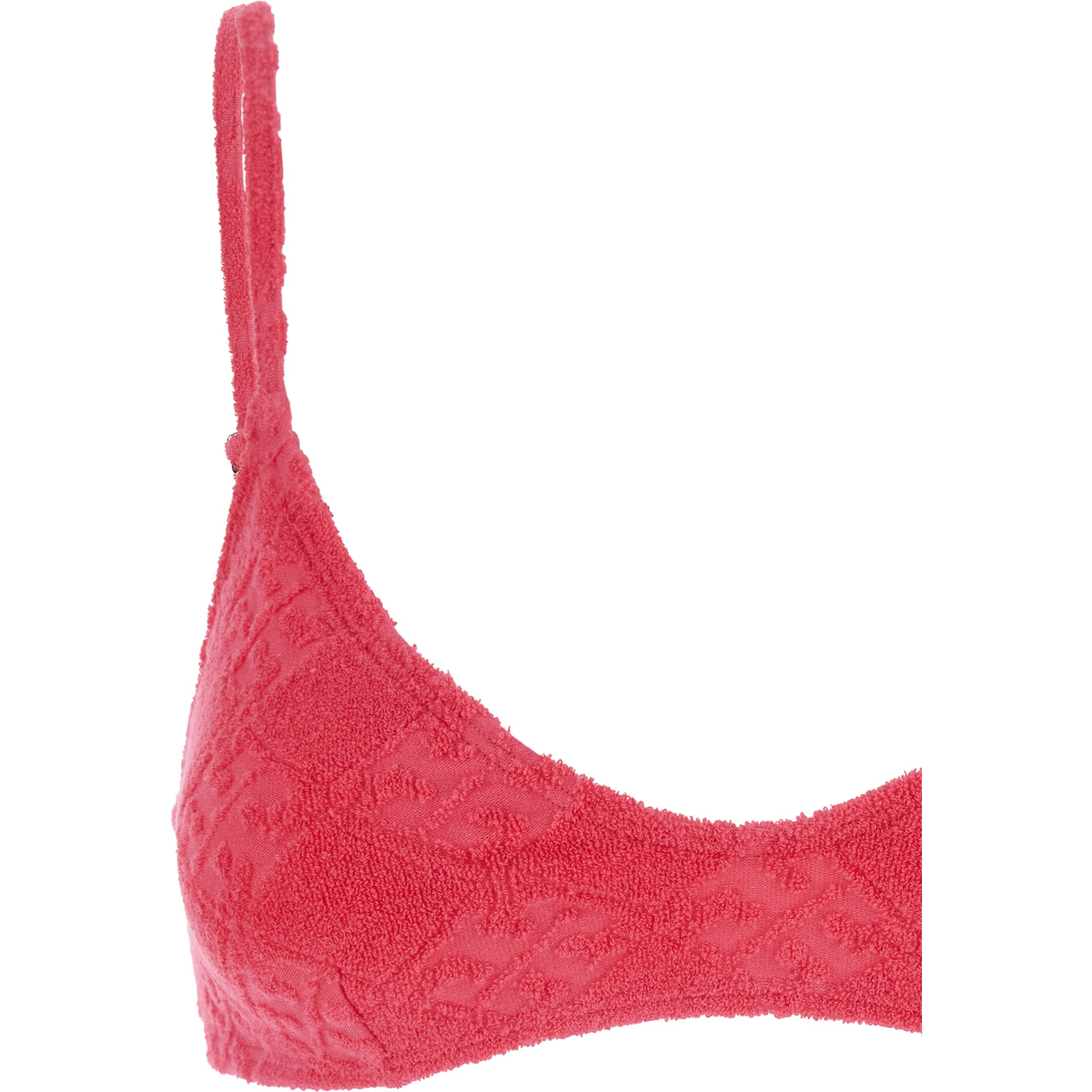 Terry Pink Bikini Top with Adjustable Spaghetti Straps and All-Over Logo Embroidery in Cotton Blend Stretch Woman