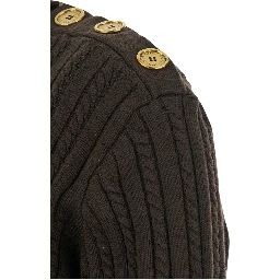 Brown Crewneck Sweater with Interwoven Design in Wool Woman