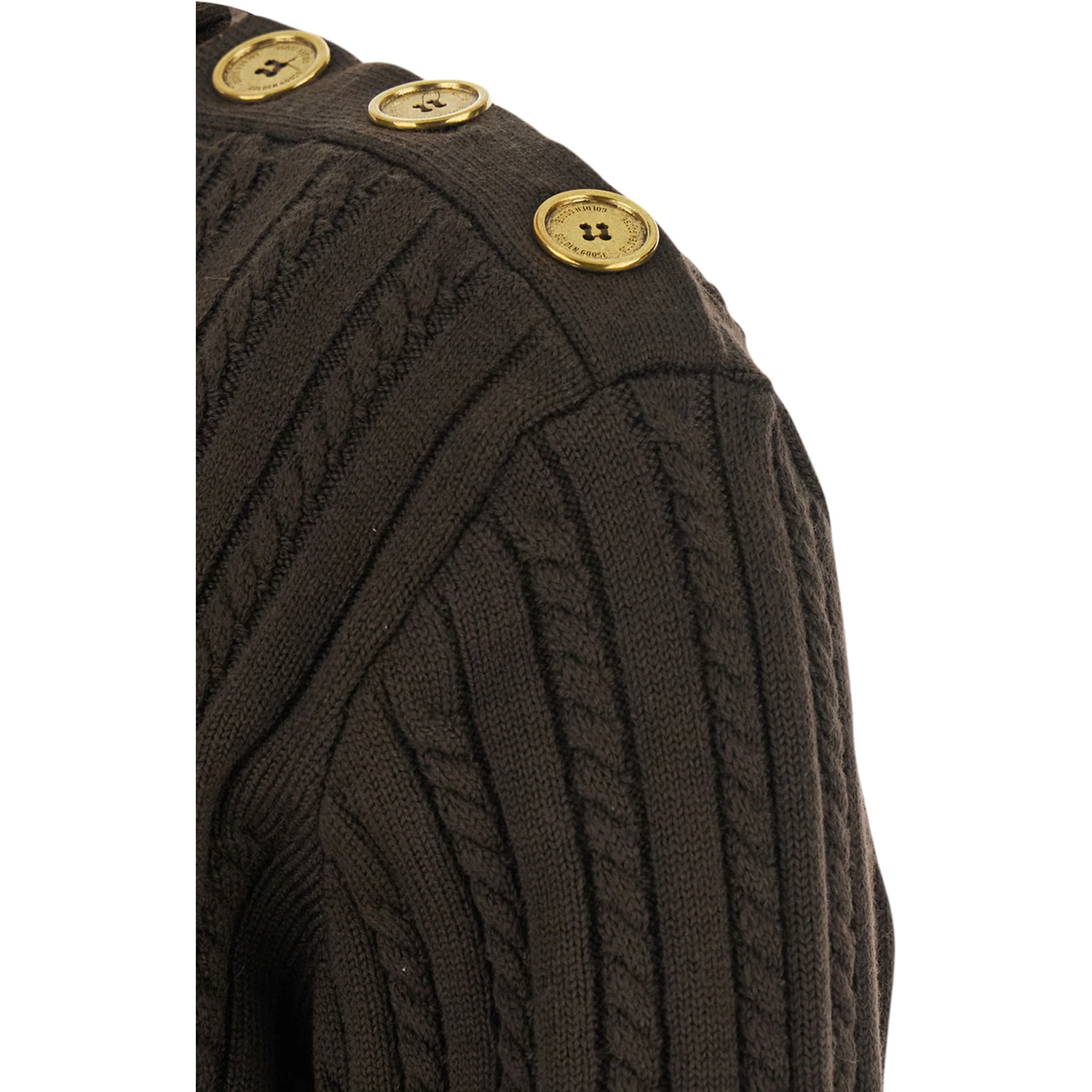 Brown Crewneck Sweater with Interwoven Design in Wool Woman