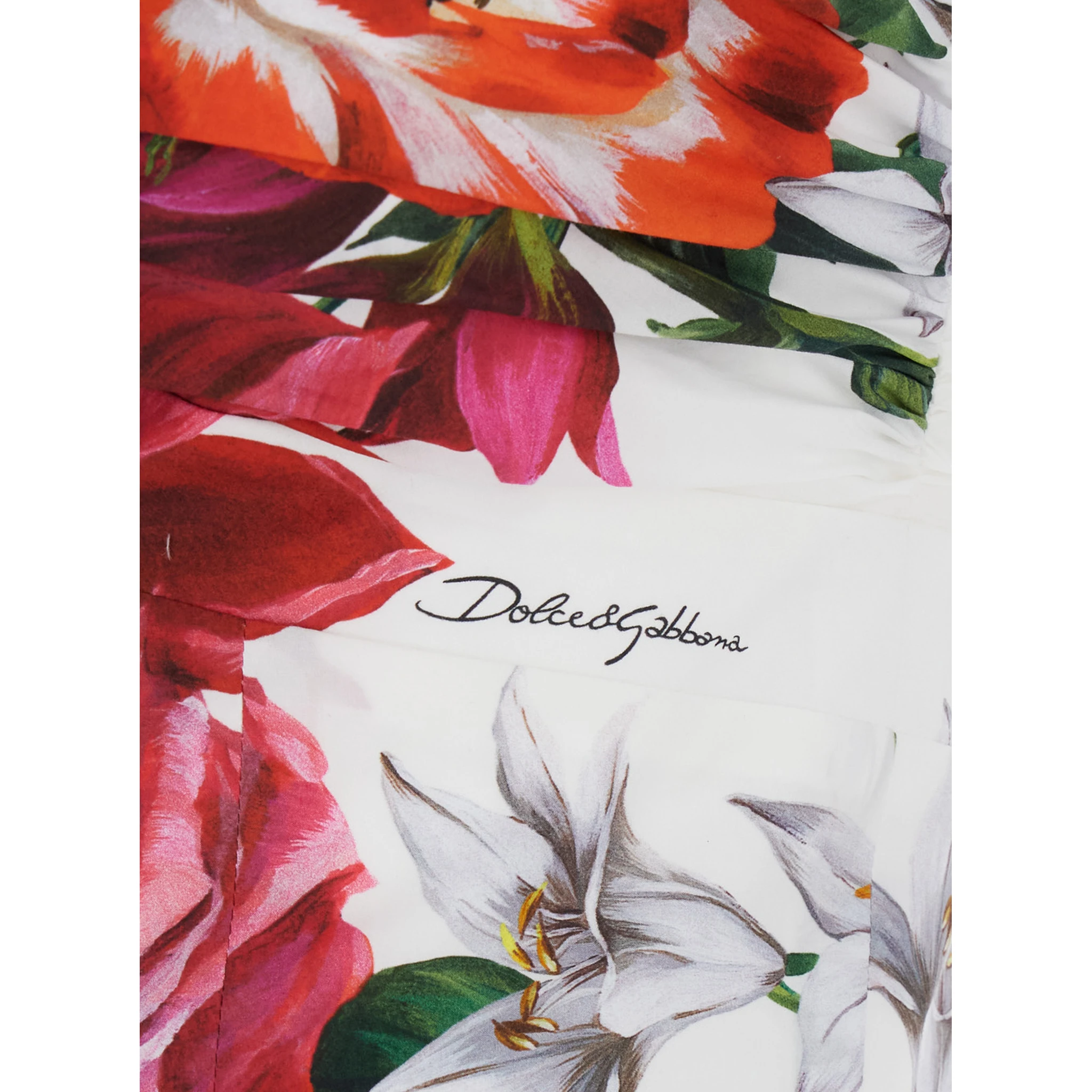 Multicolor Midi Dress with Wide Neckline and All-Over Floral Print in Cotton Woman