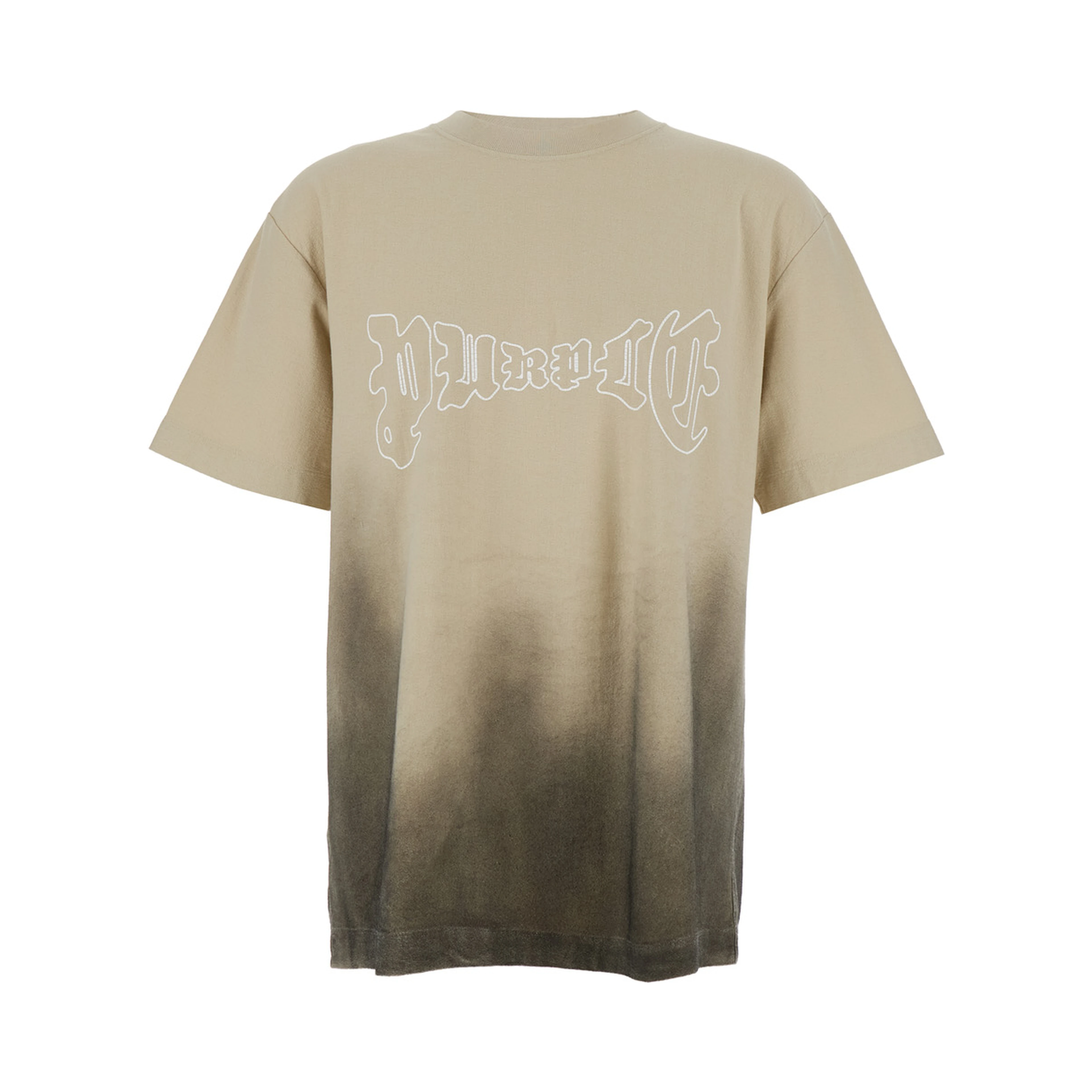 Beige Crewneck T-Shirt with Logo Print on the Front and Faded Effect in  Cotton Man