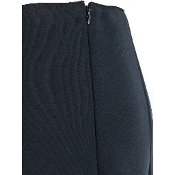 Black Pleated Midi Skirt with Concealed Side Zip Closure and Logo Patch on the Rear in Cotton Stretch Woman