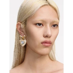 Metallic Earings with Heart Pendant and Bow in Copper Woman