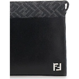 Black Cltuch with FF Motif and FF Logo Plaque in Leather Man