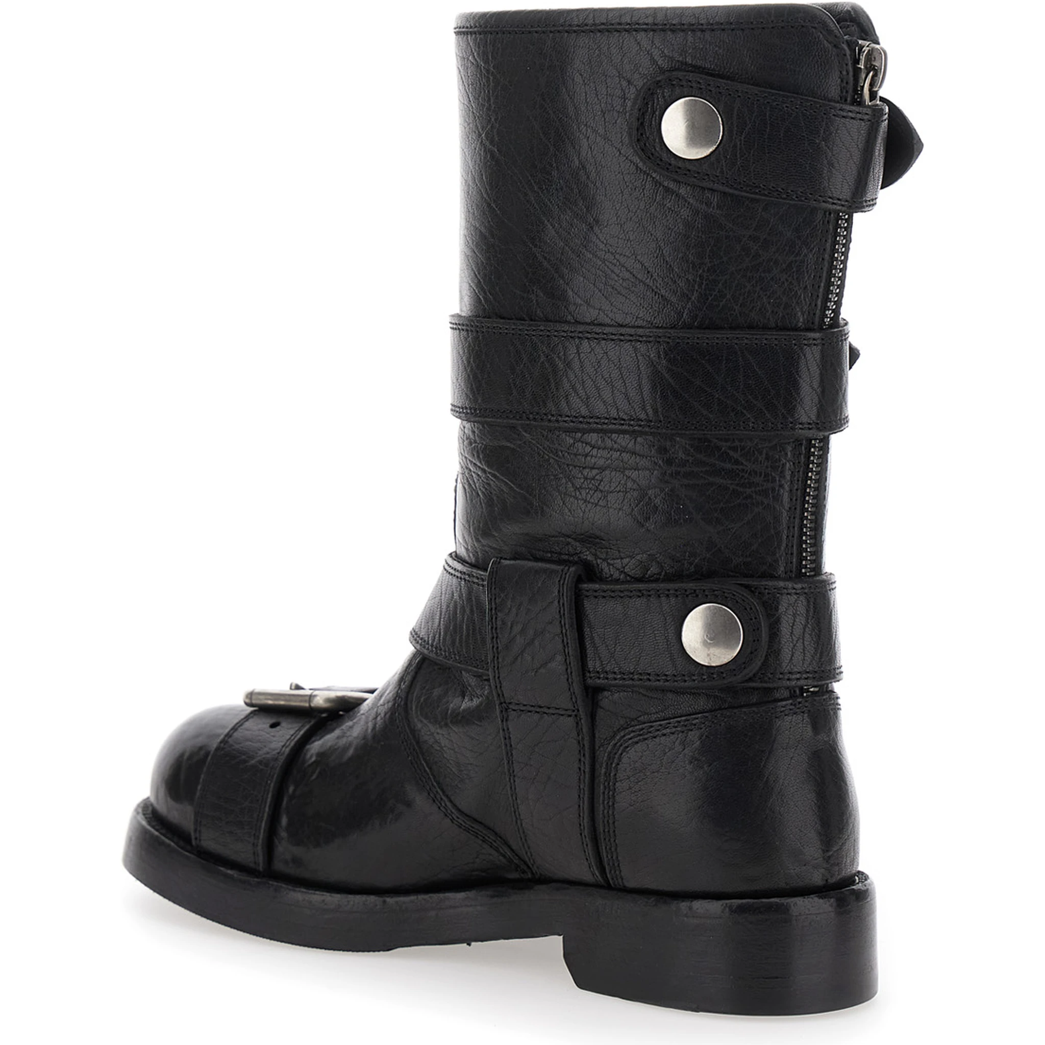 Black Ankle Boots with All-Over Buckles in Leather Woman