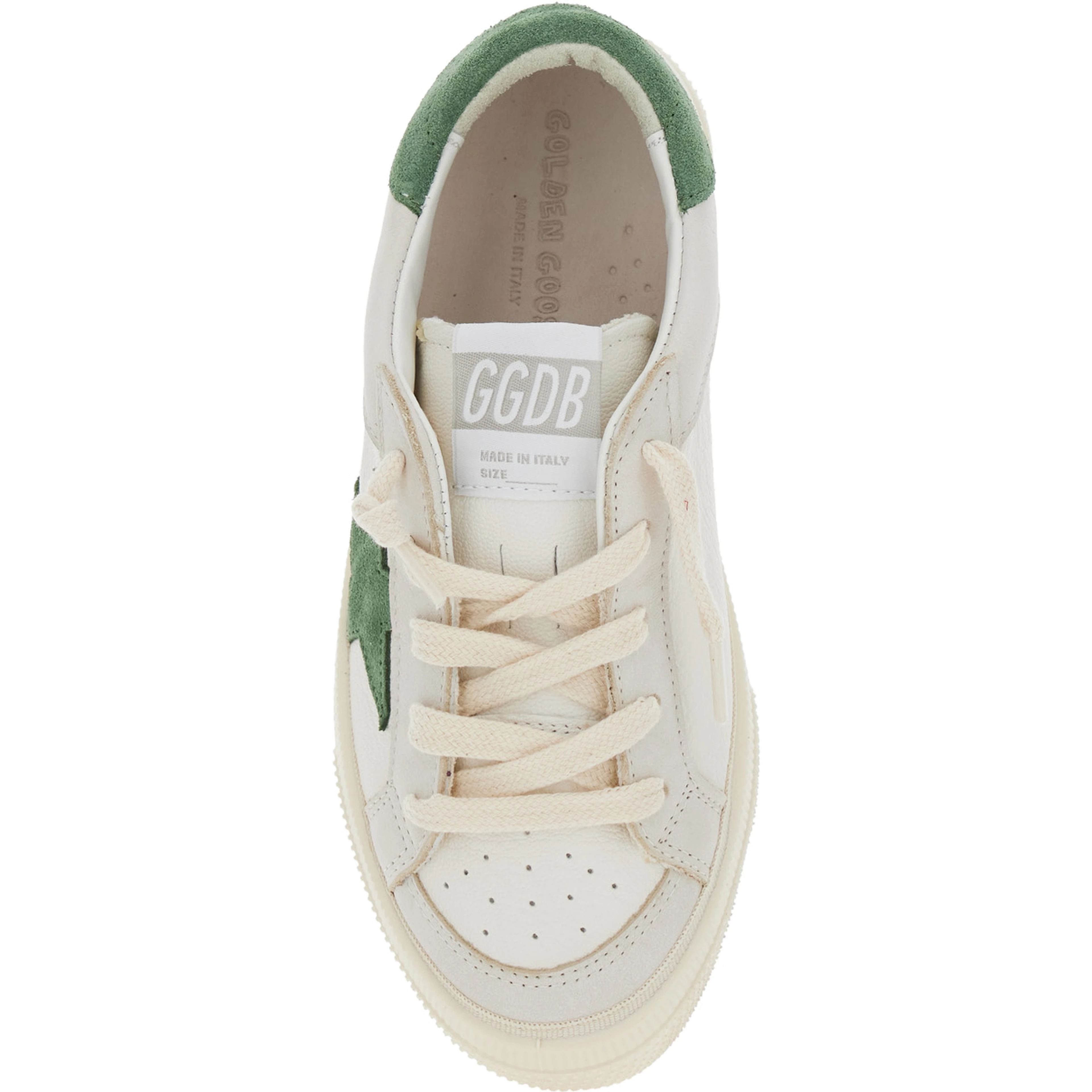 May White Low Top Sneakers with Star Patch on the Side and Contrasting Heel with Logo Lettering in Leather Boy
