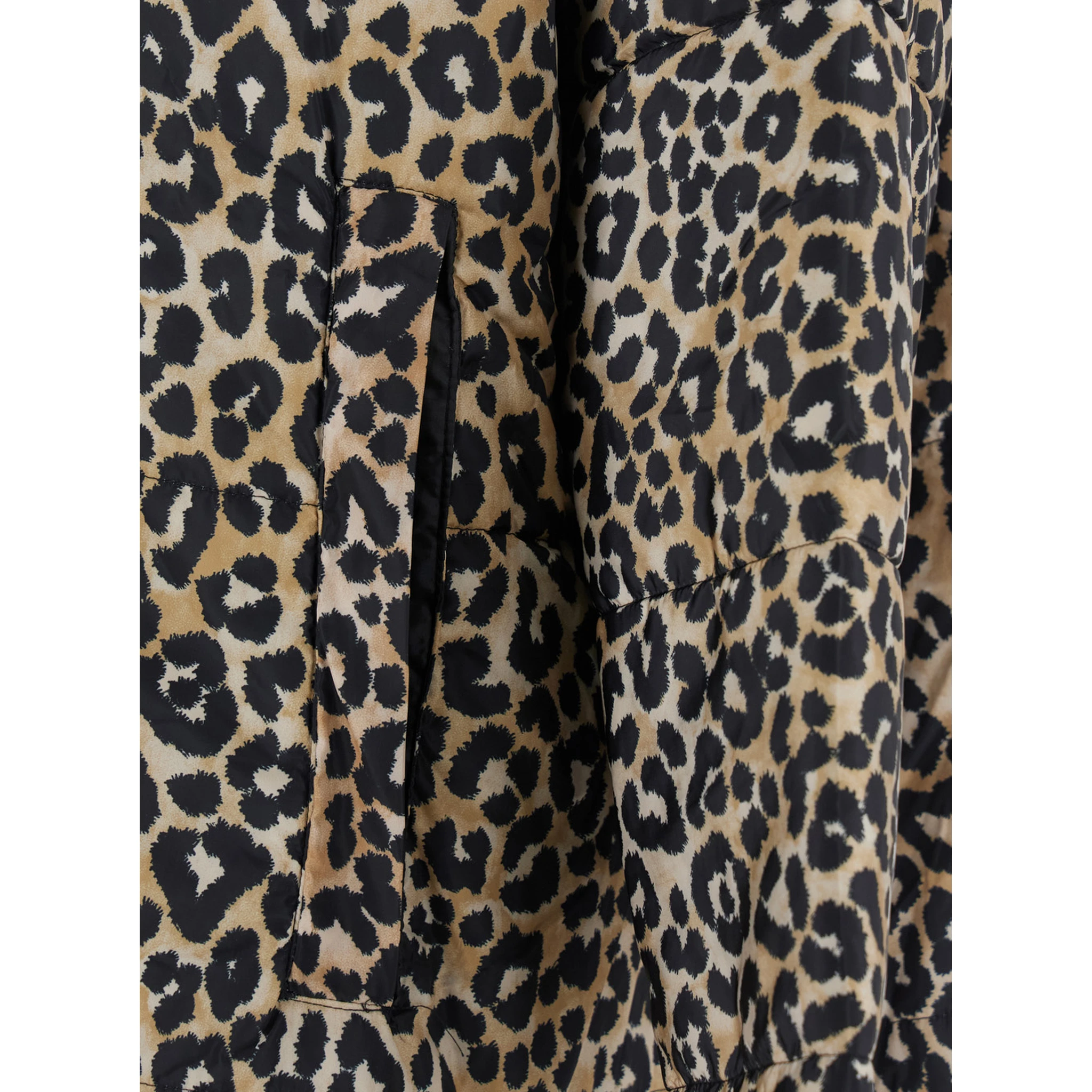 Brown Down Jacket with Leopard Print and Long Design in Tech Fabric Woman