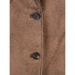 Brown Single-Breasted Jacket with Classic Lapels in Leather Woman