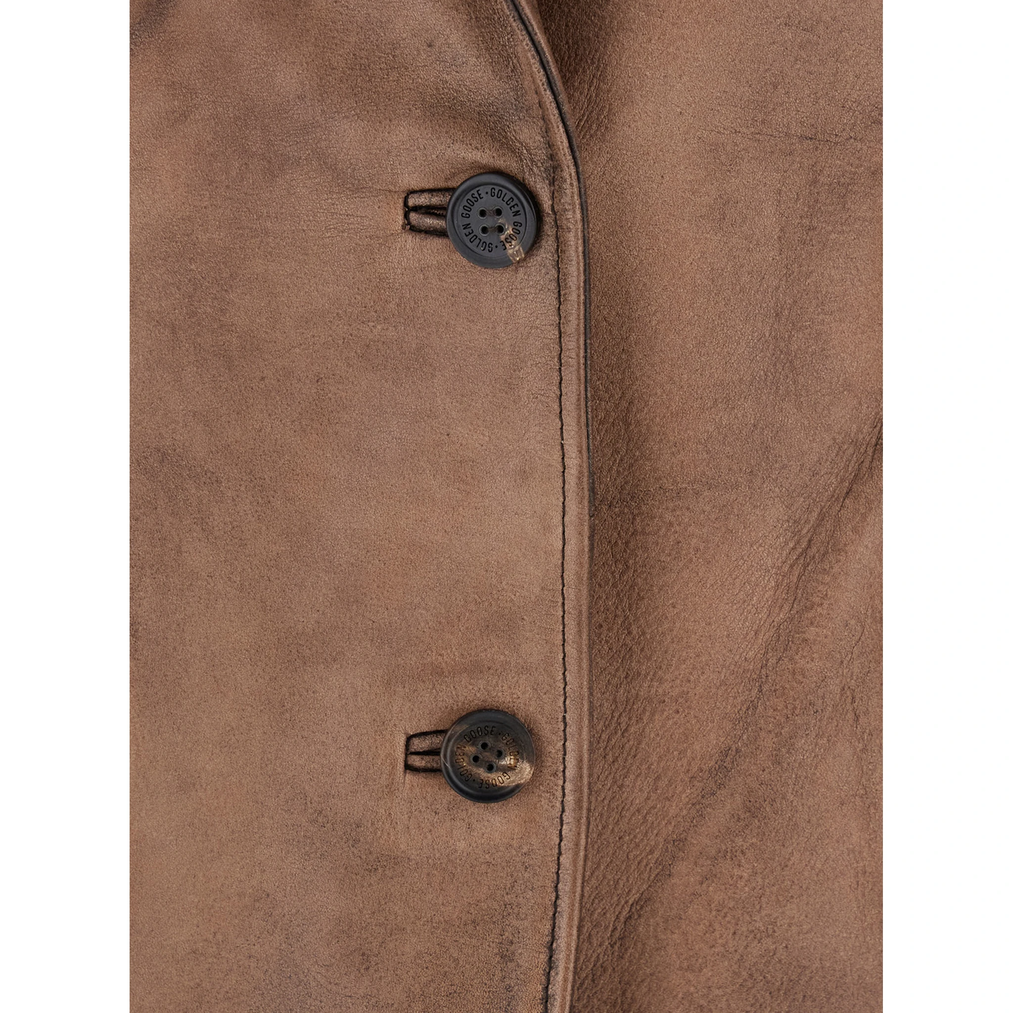 Brown Single-Breasted Jacket with Classic Lapels in Leather Woman