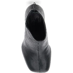 Black Ankle Boots with Square Toe and Thin Heel in Leather Woman