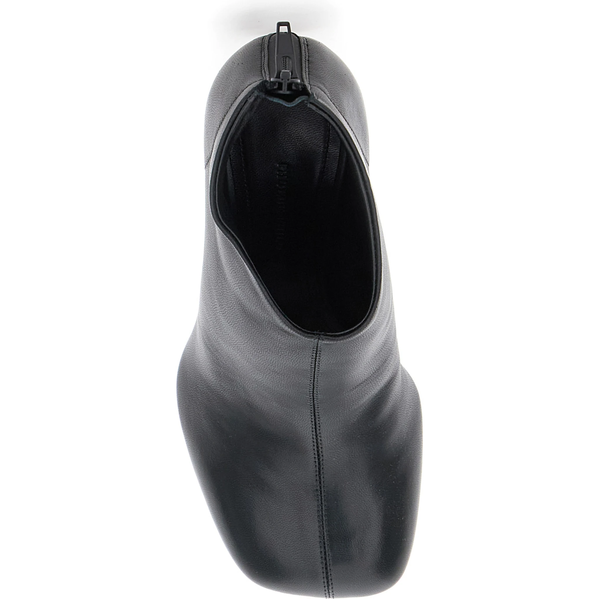 Black Ankle Boots with Square Toe and Thin Heel in Leather Woman