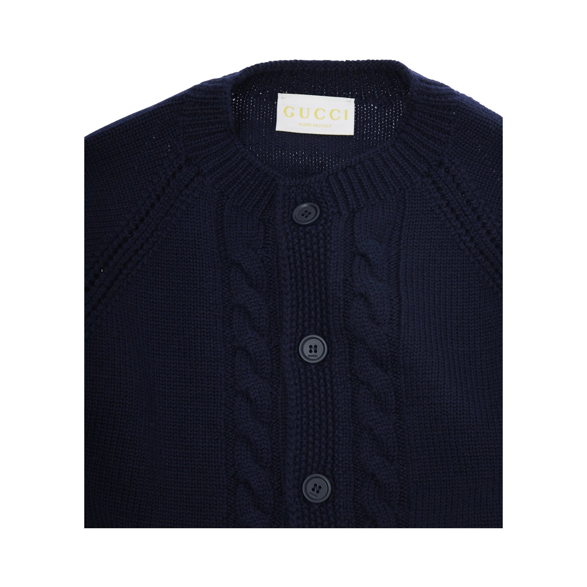 Blue Cardigan with Intarsia Design and Round Neck in Wool Boy