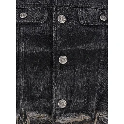 جاكيت رمادي بياقة دائرية وحواف منسلة من مزيج القطن للنساء