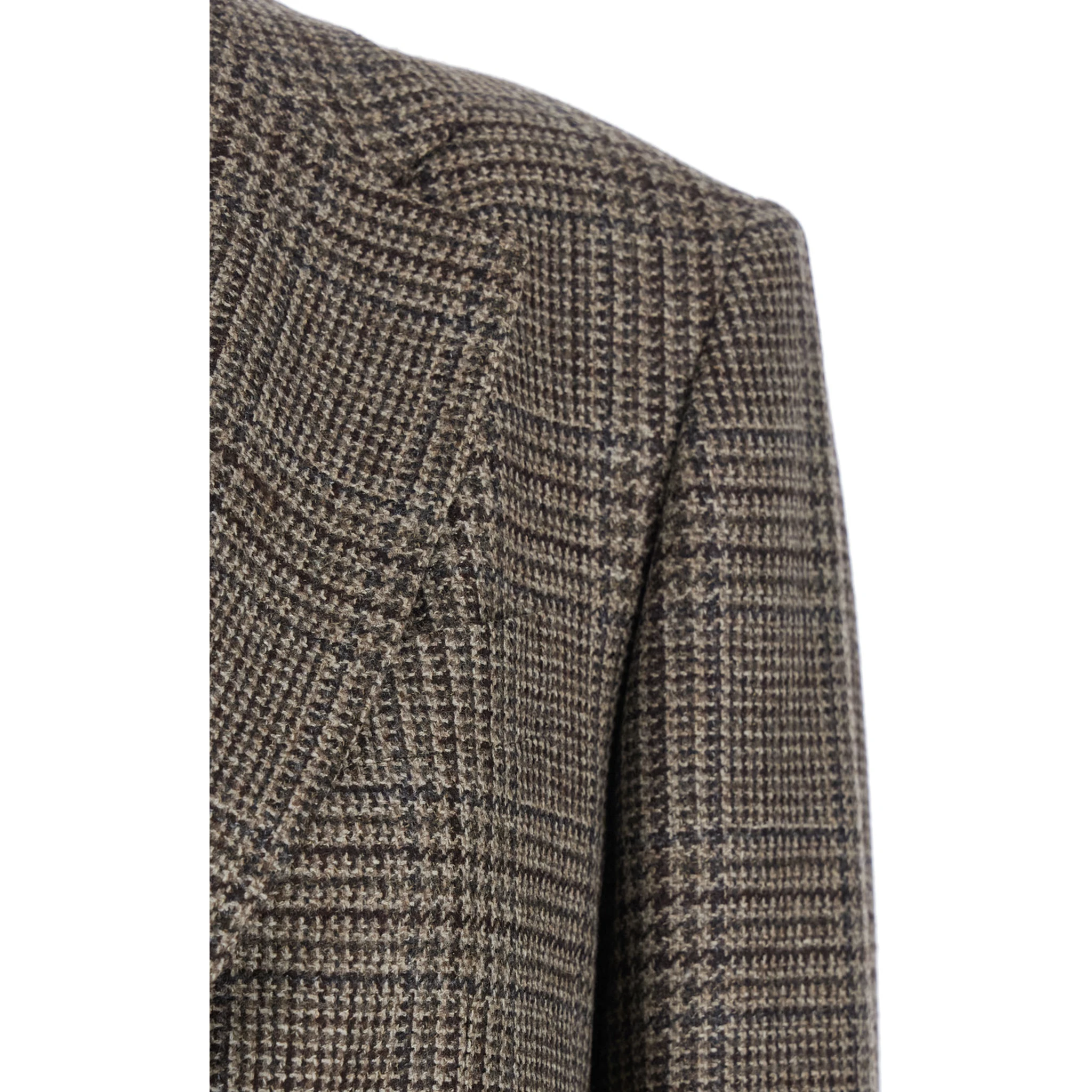 Brown Single-Breasted Jacket with Notched Revers and All-Over Check Motif in Wool Woman