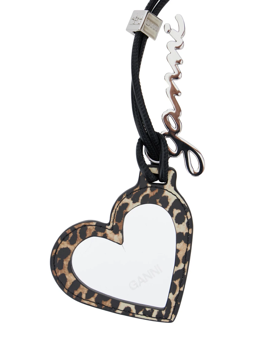 مرآة بو هارت بنية اللون مع قلادة تحمل شعارًا ونقشة جلد النمر من المعدن للنساء