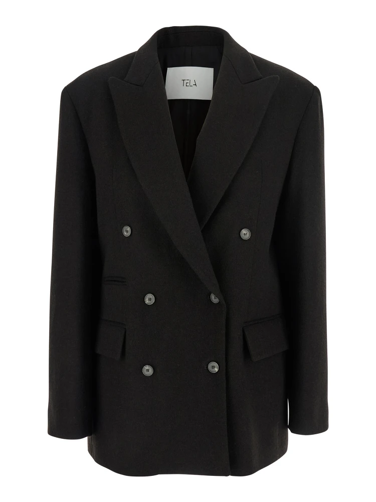 Frost Brown Double-Breasted Jacket with Peak Revers in Wool Woman