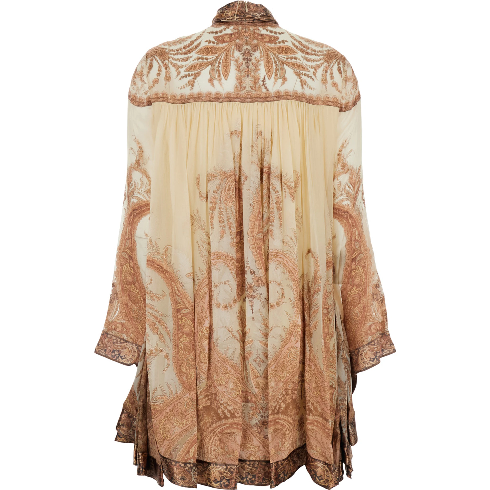 Hypnotic Multicolor Mini Dress with Pussybow Collar and All-Over Paisley Print in Silk Blend Woman