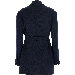 Nomade Blue Double-Breasted Jacket with Peak Revers and Belt in Wool Woman