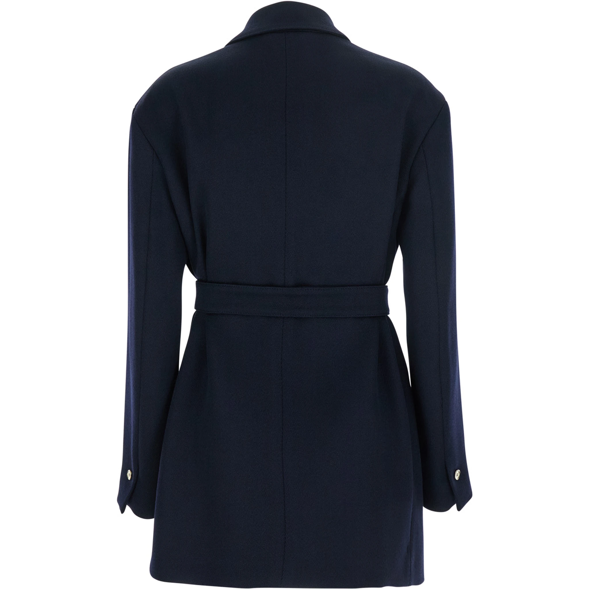 Nomade Blue Double-Breasted Jacket with Peak Revers and Belt in Wool Woman