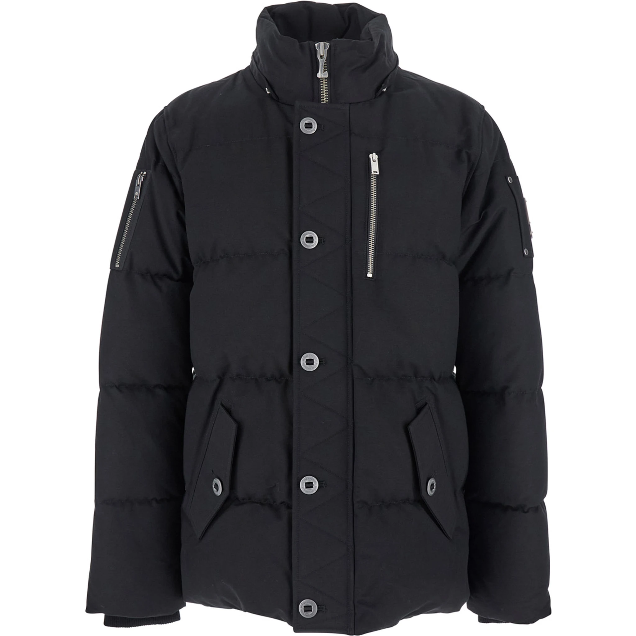 Forrestville Black Down Jacket with Fixed Hood and Logo Patch on the Sleeve in Cotton Blend Man