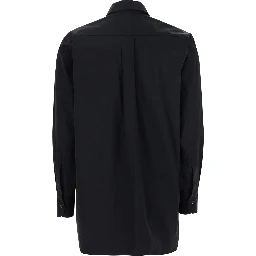 Black Shirt with Classic Collar and Rhinestone Embellishments on the Front in Cotton Blend Stretch Woman