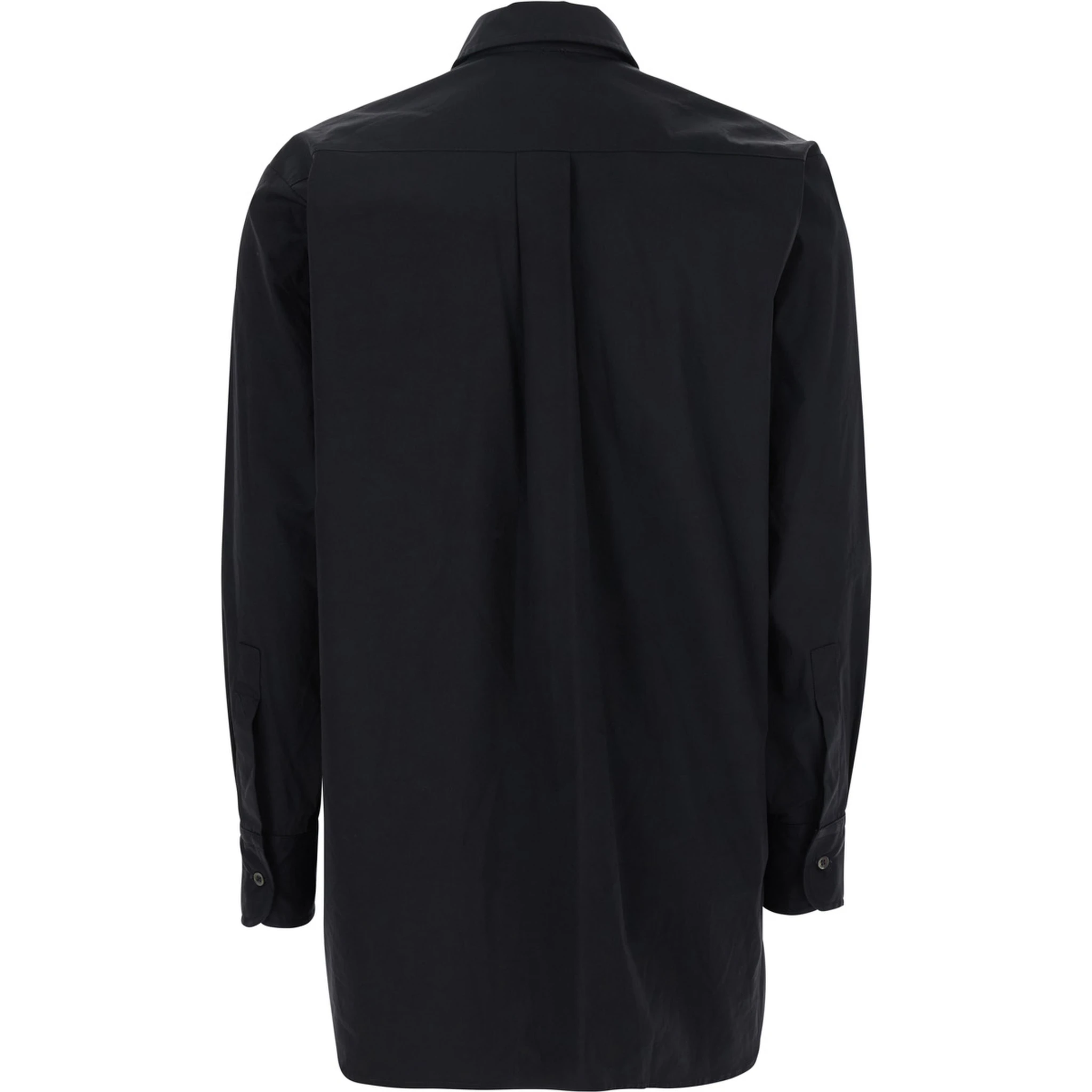 Black Shirt with Classic Collar and Rhinestone Embellishments on the Front in Cotton Blend Stretch Woman