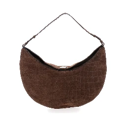 حقيبة كتف كبيرة بنية اللون من لو كاليسو روند، مزودة بحزام قابل للتعديل ونقش جلد التمساح، للنساء