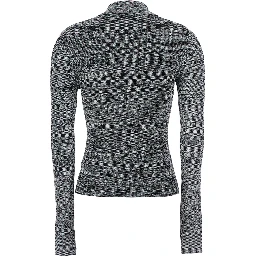 Black and White Polo Shirt with All-Over Space-Dye Effect and Button Closure in Fabric Woman