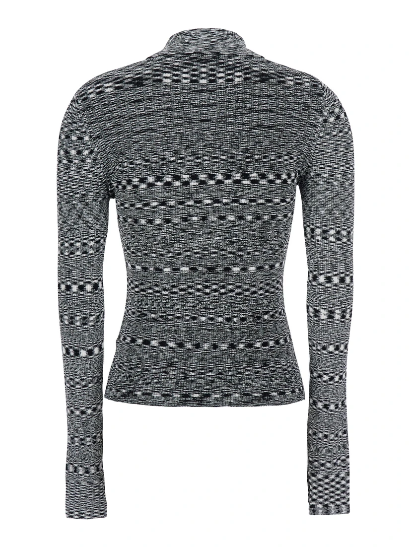 Black and White Polo Shirt with All-Over Space-Dye Effect and Button Closure in Fabric Woman