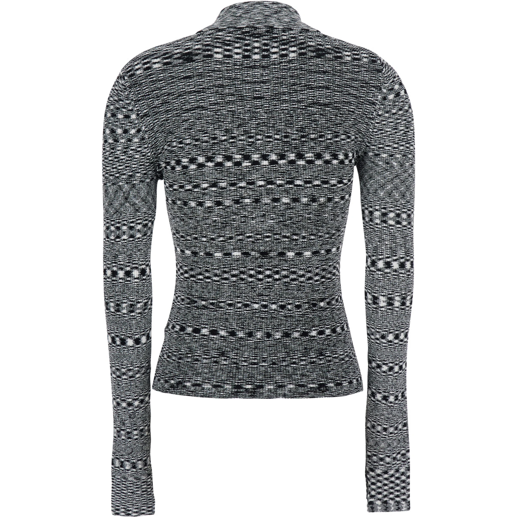 Black and White Polo Shirt with All-Over Space-Dye Effect and Button Closure in Fabric Woman