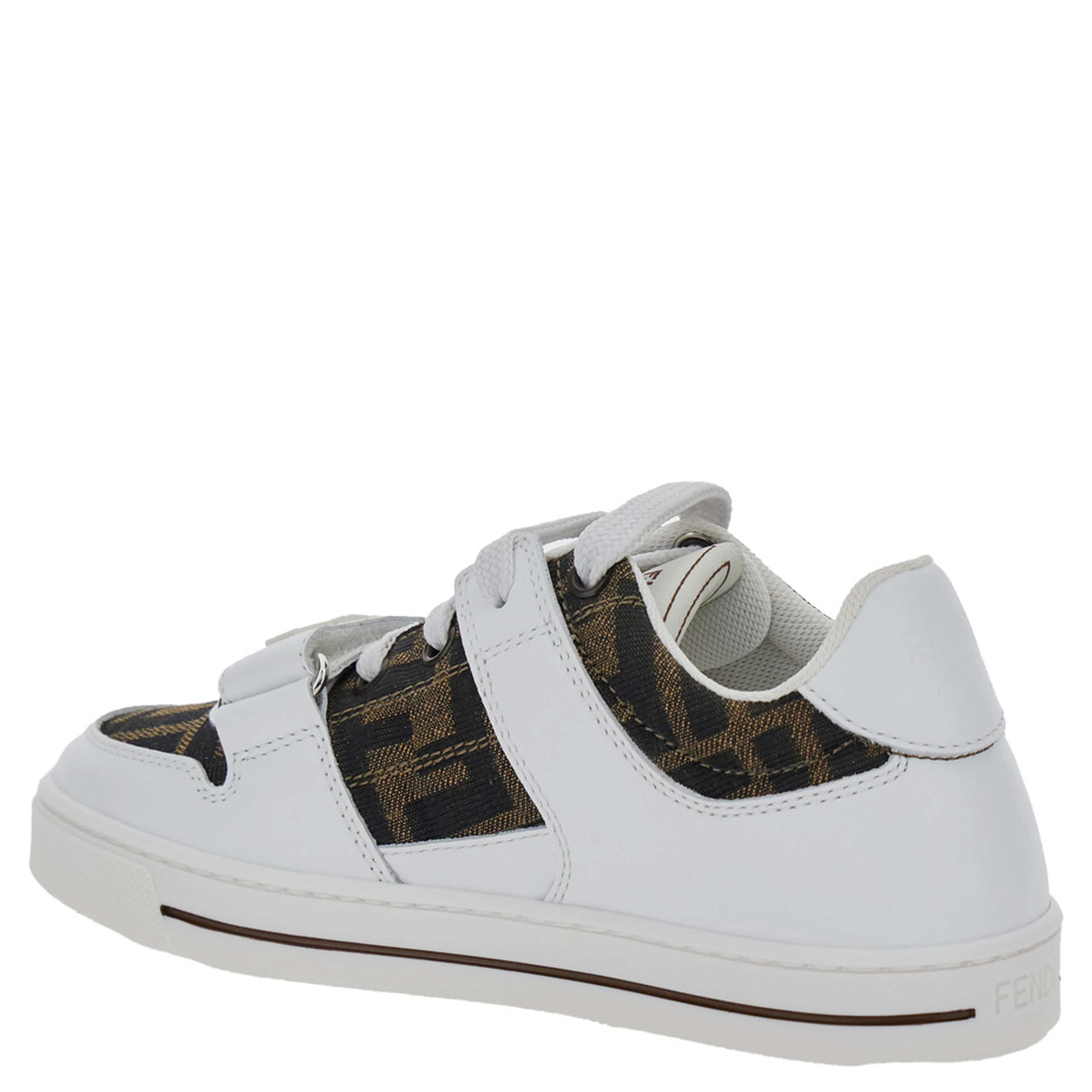 White Sneakers with All-Over FF Motif in Leather Boy